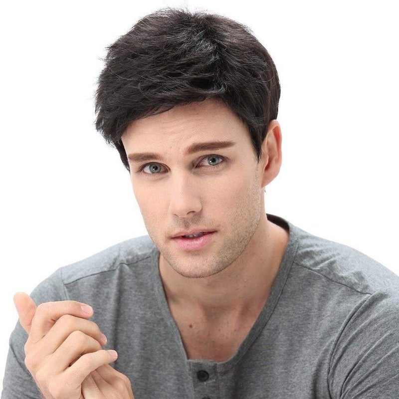 STfantasy Men Short Wigs Male Guy Layered Wavy Halloween Cosplay Anime Party Short Black Mens Wigs (Natural Black) - Image 1